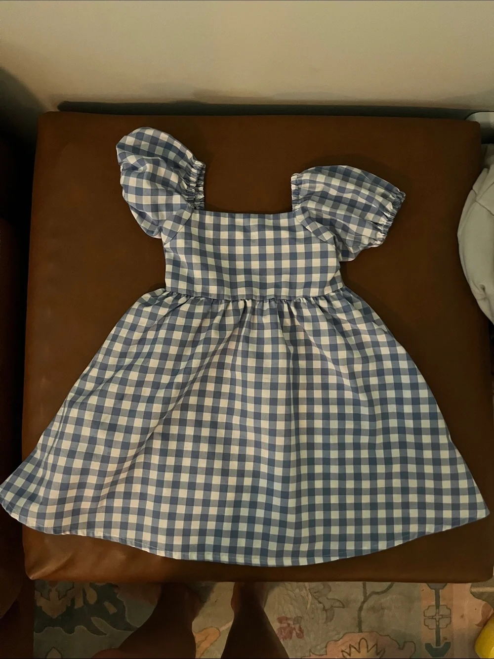 Blue Gingham Puff-Sleeve Kids Dress by